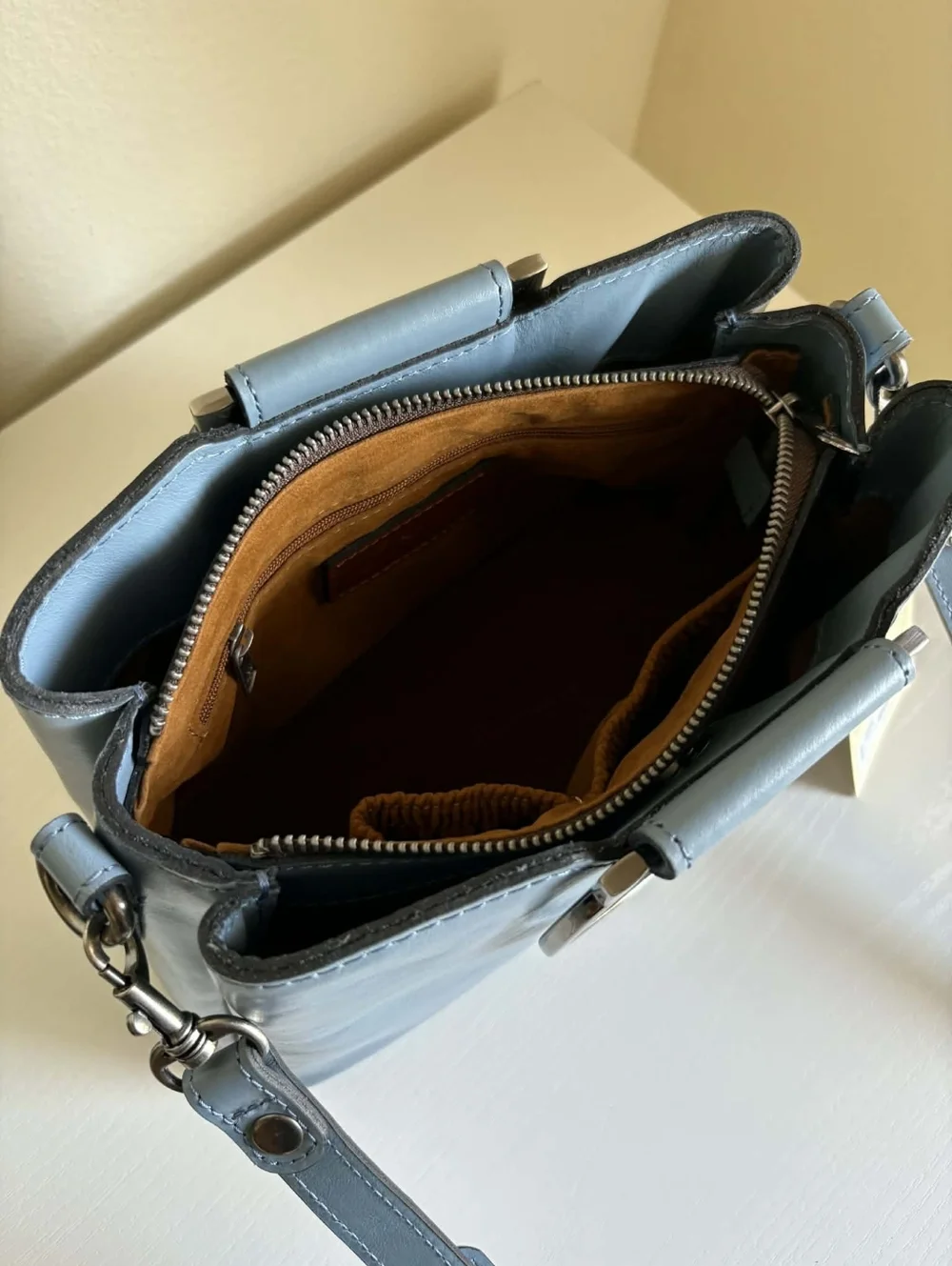 Patricia Nash Empoli Blue Leather Satchel / Crossbody With Metal Handles NWT